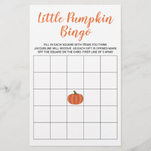 Little Pumpkin Fall Autumn Baby Shower Bingo Card