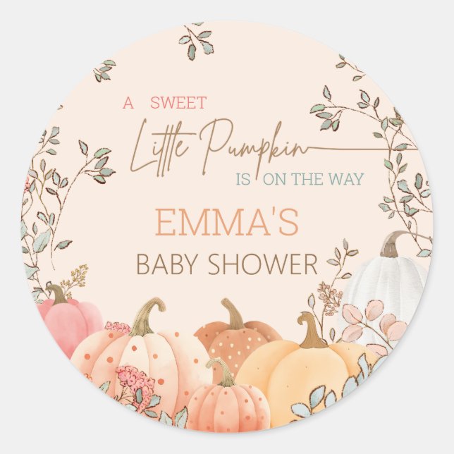 Little Pumpkin Fall Autumn Baby Shower Classic Round Sticker (Front)
