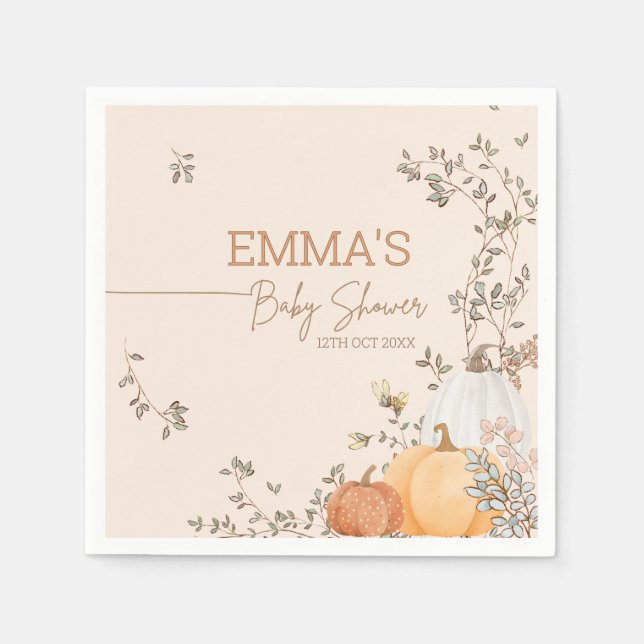 Little Pumpkin Fall Autumn Baby Shower Napkin (Front)