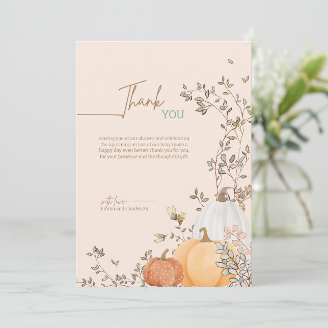 Little Pumpkin Fall Autumn Baby Shower Thank You Card (Standing Front)