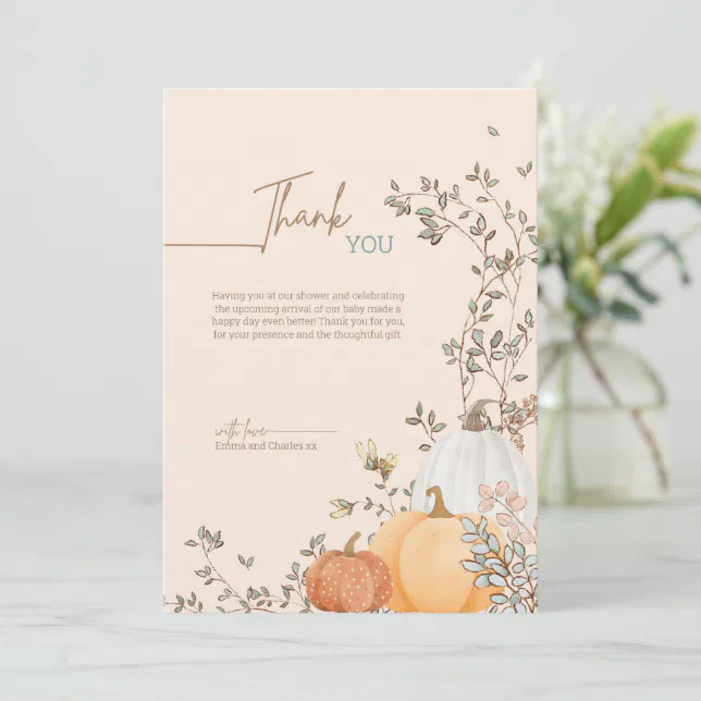 Little Pumpkin Fall Autumn Baby Shower Thank You Card | Zazzle