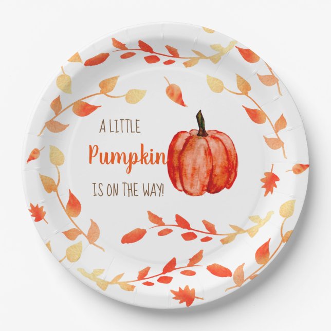 Little Pumpkin Fall autumn baby shower wreath cute Paper Plate (Front)
