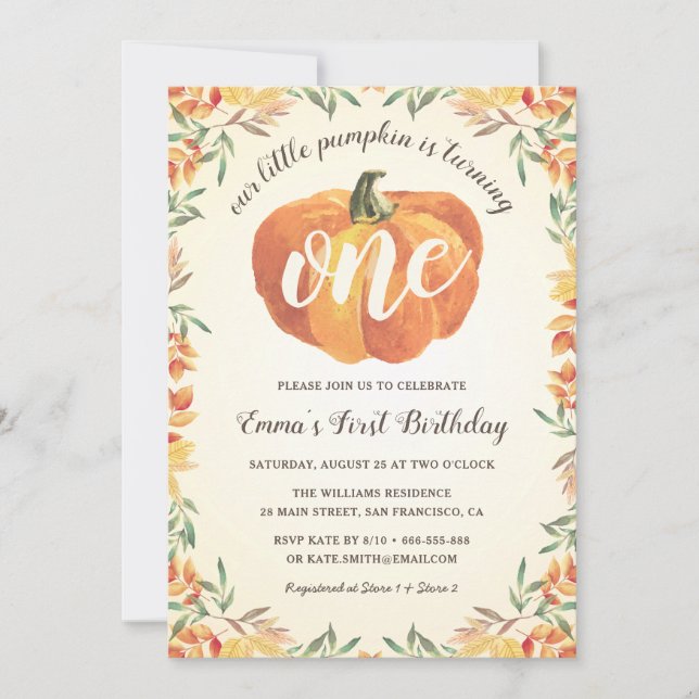Little Pumpkin Fall Autumn First Birthday Party Invitation (Front)
