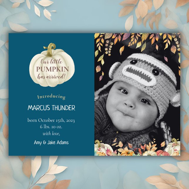 Little Pumpkin Fall Baby Birth Photo Announcement (Creator Uploaded)