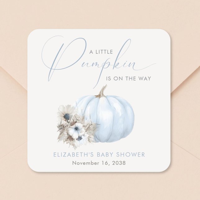 Little Pumpkin Fall Baby Boy Shower Square Sticker (Little Pumpkin Fall Baby Boy Shower Square Sticker)