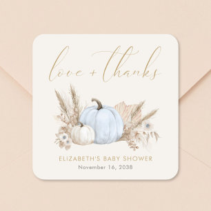 Little Pumpkin Fall Baby Boy Shower Thank You Square Sticker