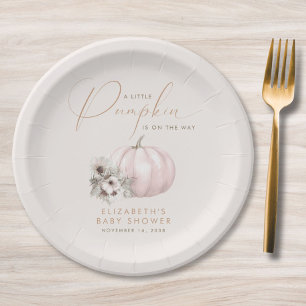 Little Pumpkin Fall Baby Girl Shower Paper Plate