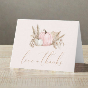 Little Pumpkin Fall Baby Girl Shower Thank You Card