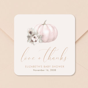Little Pumpkin Fall Baby Girl Shower Thank You Square Sticker