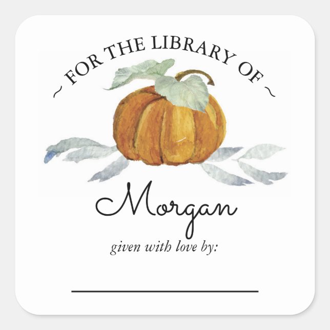 Little Pumpkin Fall Baby Shower Bookplate Square Sticker (Front)