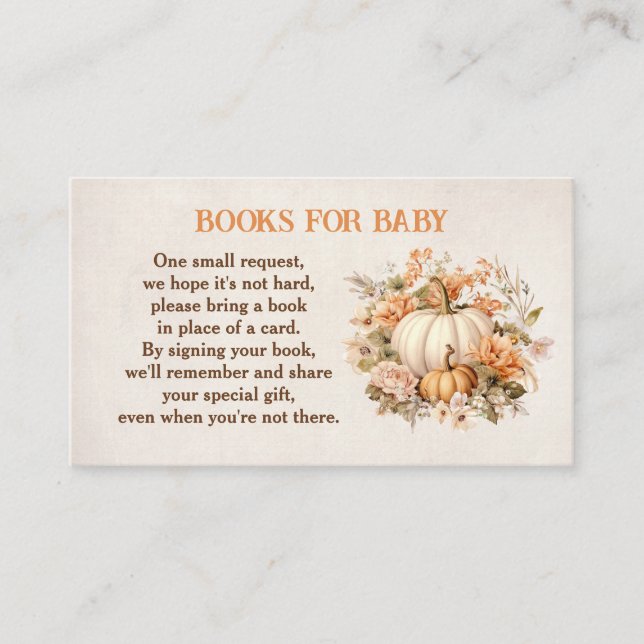 Little Pumpkin Fall Baby Shower Books For Baby Enclosure Card (Front)