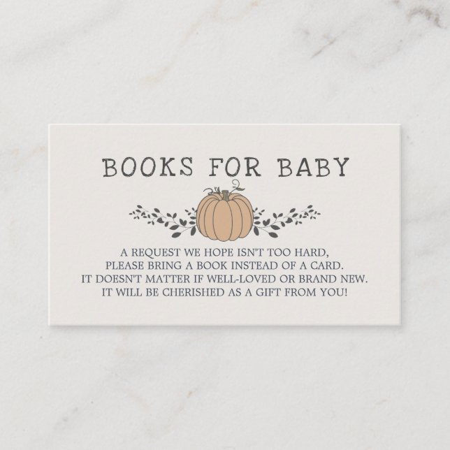 Little pumpkin fall baby shower books for baby enclosure card (Front)