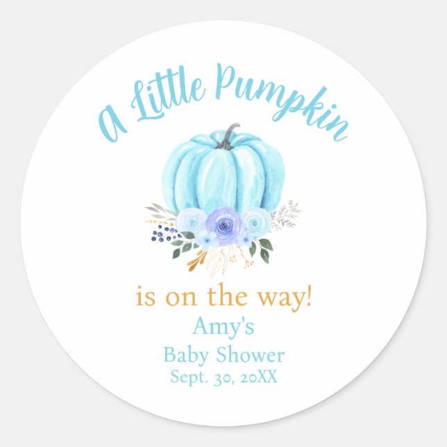 Little Pumpkin Fall Baby Shower Classic Round Sticker (Front)