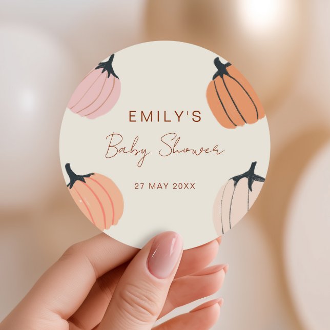 Little Pumpkin Fall Baby Shower Classic Round Sticker (Creator Uploaded)