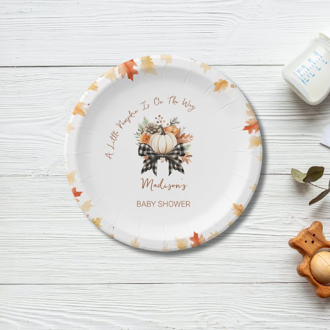 Little Pumpkin Fall Baby Shower Floral & Plaid  Paper Plate (Creator Uploaded)