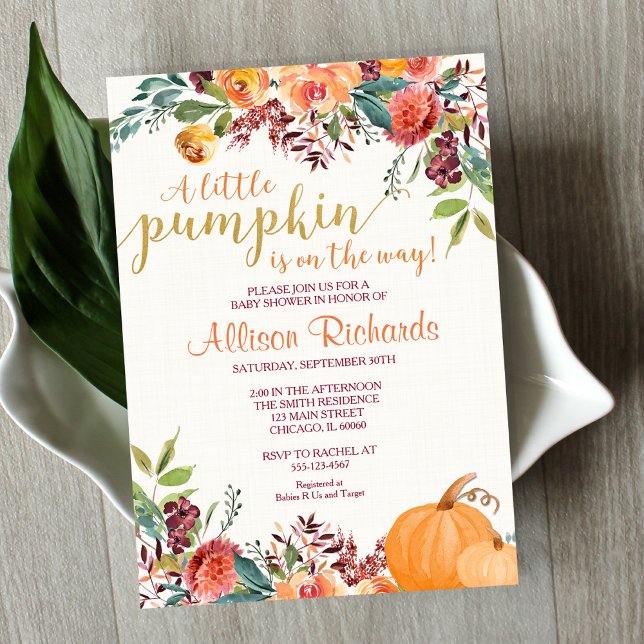 Little pumpkin fall baby shower gender neutral invitation (Creator Uploaded)