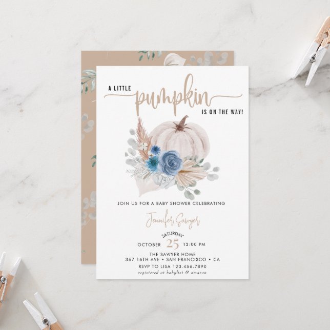Little Pumpkin | Fall Baby Shower Invitation (Front/Back In Situ)