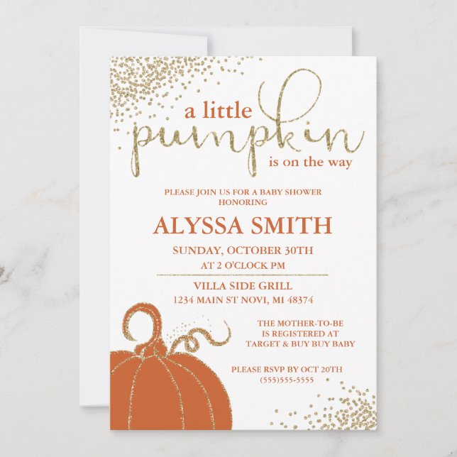 Little Pumpkin Fall Baby Shower Invitation (Front)