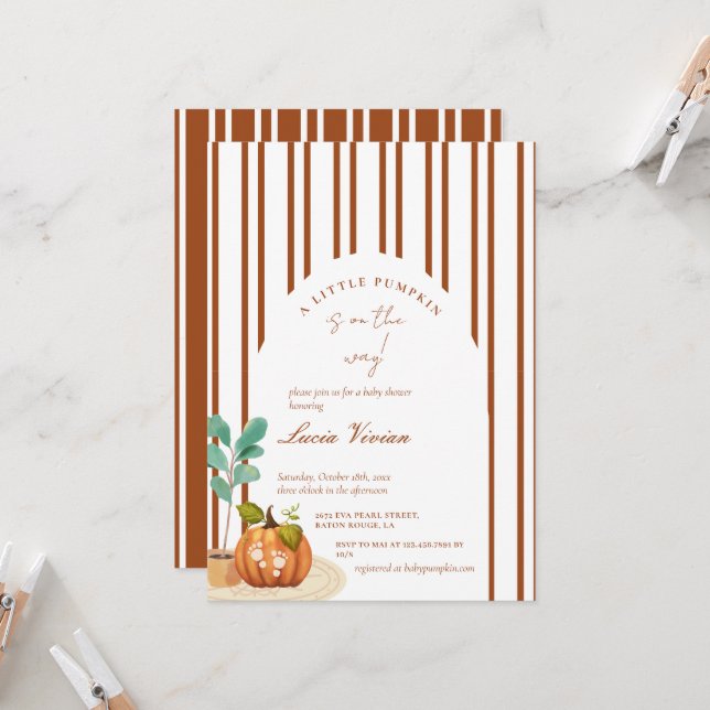 Little Pumpkin Fall Baby Shower Invitation (Front/Back In Situ)