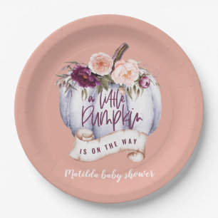 Little pumpkin fall baby shower invitation paper plate