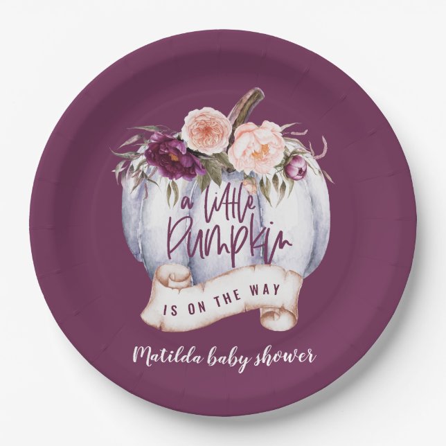 Little pumpkin fall baby shower invitation paper plate (Front)