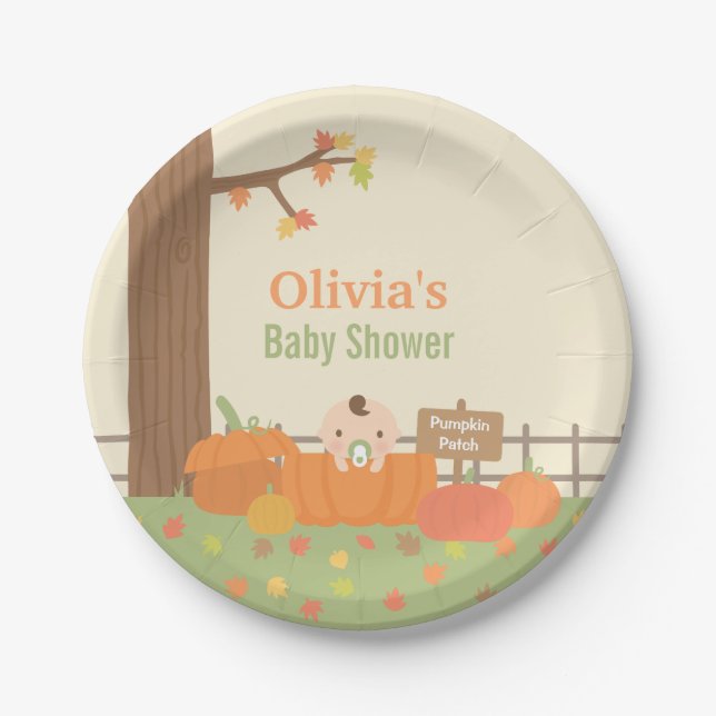 Little Pumpkin Fall Baby Shower Party Plates (Front)