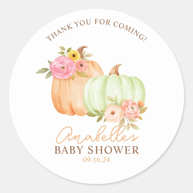 Little Pumpkin Fall Baby Shower Personalised Classic Round Sticker (Front)