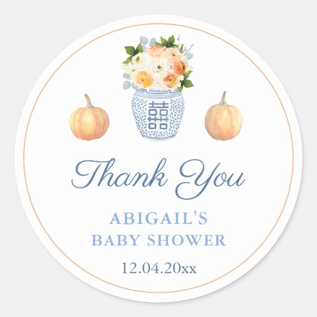 Little Pumpkin Fall Baby Shower Shower Favour Classic Round Sticker (Front)