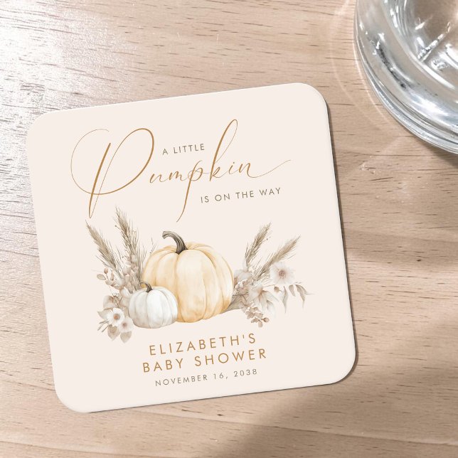 Little Pumpkin Fall Baby Shower Square Paper Coaster (Little Pumpkin Fall Baby Shower Square Paper Coaster)