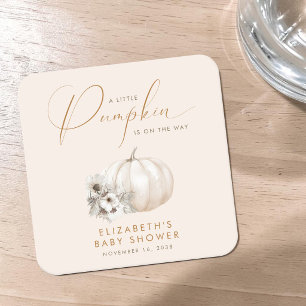 Little Pumpkin Fall Baby Shower Square Paper Coaster