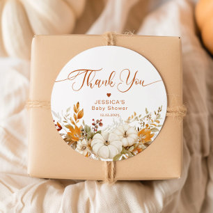 Little pumpkin fall baby shower thank you classic round sticker
