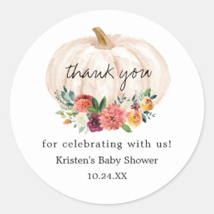 Little Pumpkin Fall Baby Shower Thank You Classic Round Sticker