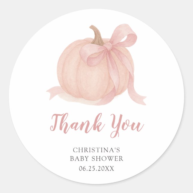 Little Pumpkin Fall Baby Shower Thank You Classic Round Sticker (Front)