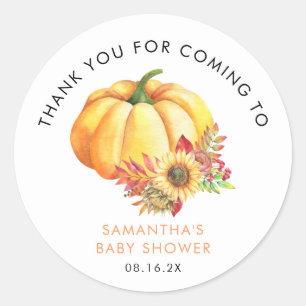 Little Pumpkin Fall Baby Shower Thank you Classic Round Sticker