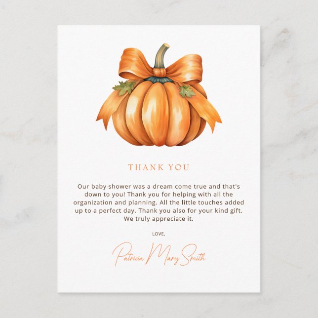 Little Pumpkin Fall Baby Shower Thank You Postcard (Front)
