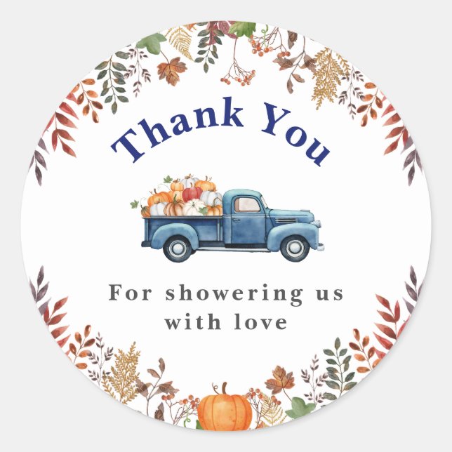 Little Pumpkin Fall Baby Shower Thank You Stickers (Front)