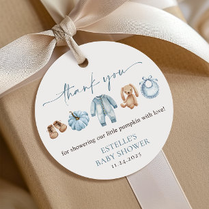 Little Pumpkin Fall Blue Boy Baby Shower Gift Favour Tags