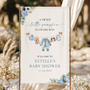 Little Pumpkin Fall Blue Boy Baby Shower Welcome Banner
