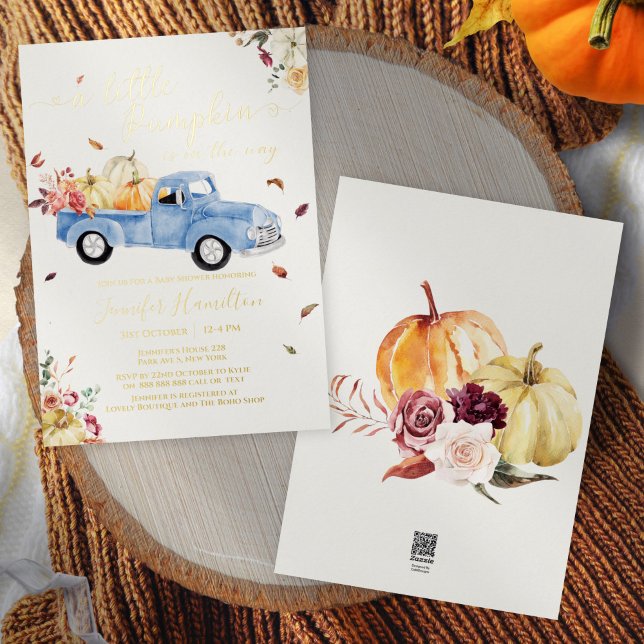 Little Pumpkin Fall Blue Vintage Truck Baby Shower (Creator Uploaded)