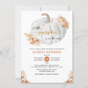 Little Pumpkin Fall Boho Pampas Grass Baby Shower Invitation