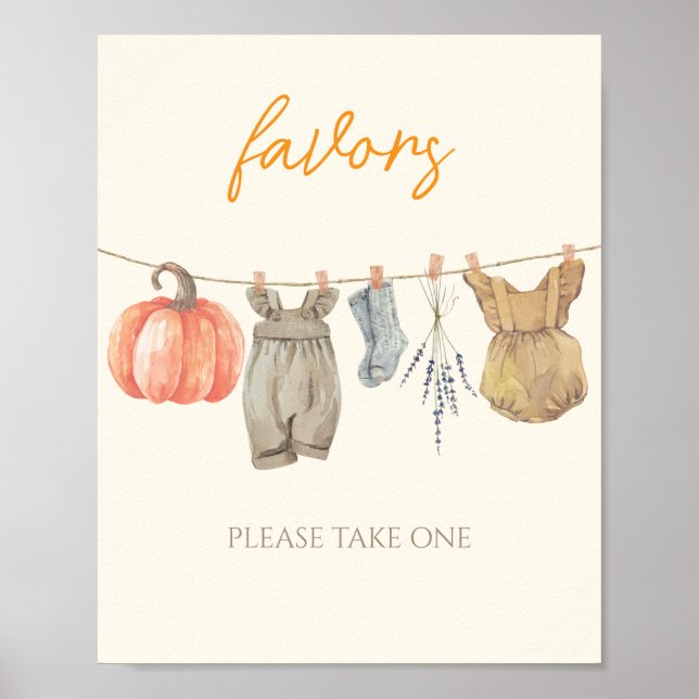 Little Pumpkin Fall Clothes Baby Shower Favours Poster (Front)