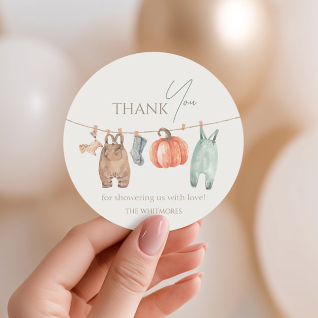 Little Pumpkin Fall Clothes Boy Baby Shower Classic Round Sticker (Creator Uploaded)