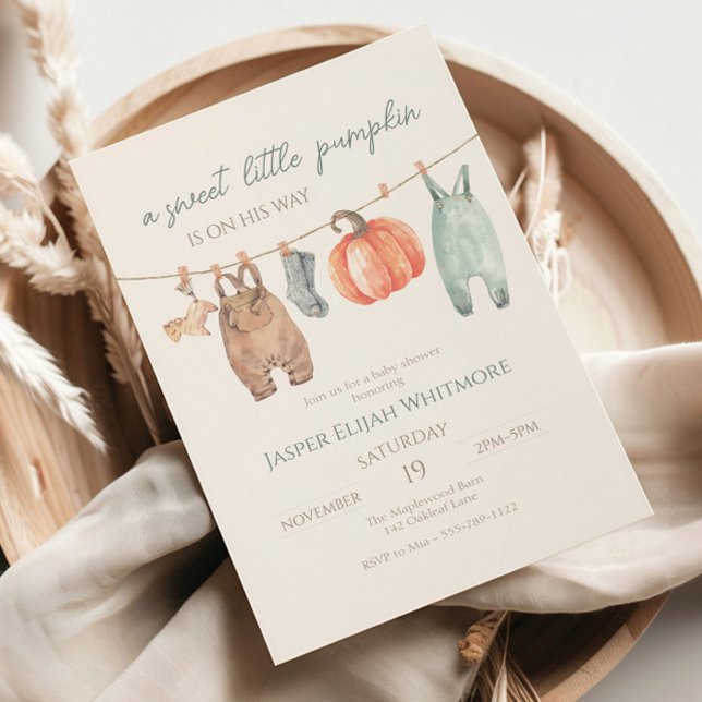 Little Pumpkin Fall Clothes Boy Baby Shower  Invitation (Creator Uploaded)