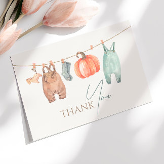 Little Pumpkin Fall Clothes Boy Baby Shower Thank You Card