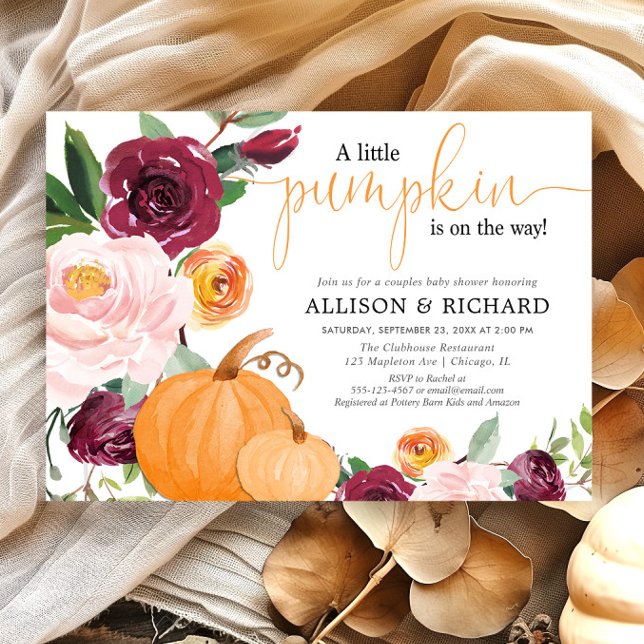 Little pumpkin fall couples baby shower invitation (Creator Uploaded)