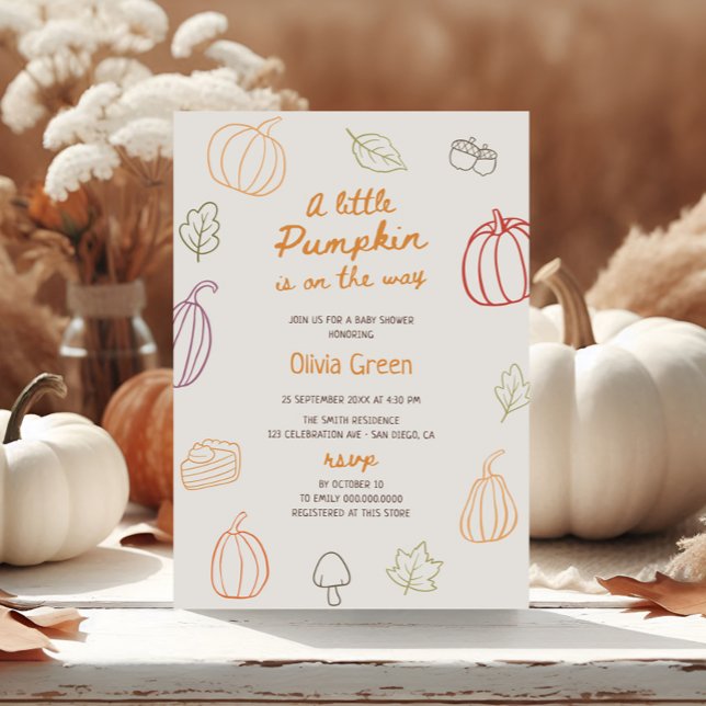 Little Pumpkin Fall Cute Doodle Baby Shower Invitation (Creator Uploaded)