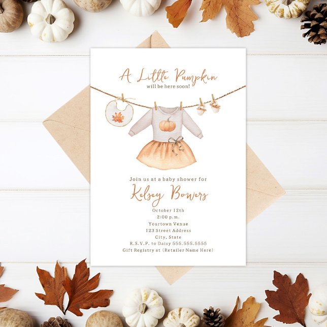 Little Pumpkin Fall Dress Girl Baby Shower Invitation (Creator Uploaded)