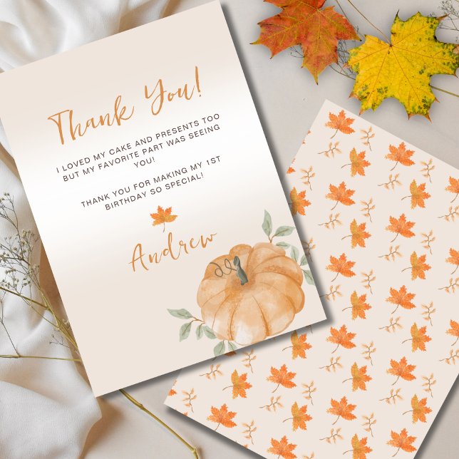 Little Pumpkin Fall First 1st Birthday  Thank You Card (Creator Uploaded)