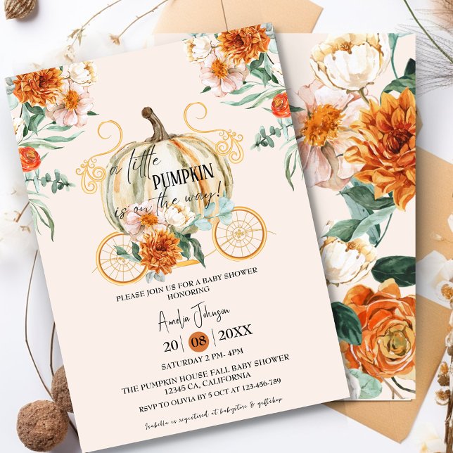Little Pumpkin Fall floral autumn Baby Shower  Invitation (Creator Uploaded)