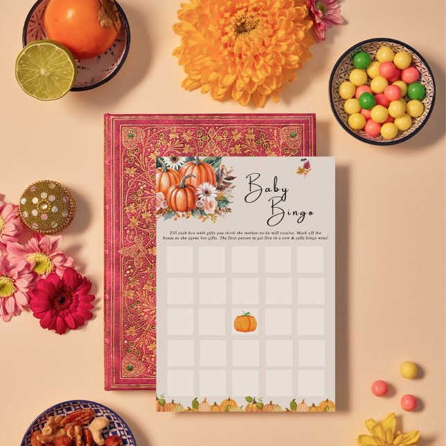 Little Pumpkin Fall Floral Baby Shower Bingo Card (Creator Uploaded)